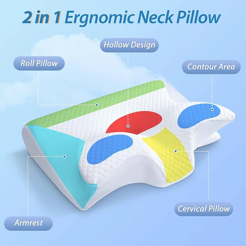 Foam Cervical Pillow, 2 in 1 Ergonomic Contour Orthopedic Pillow for Neck Pain