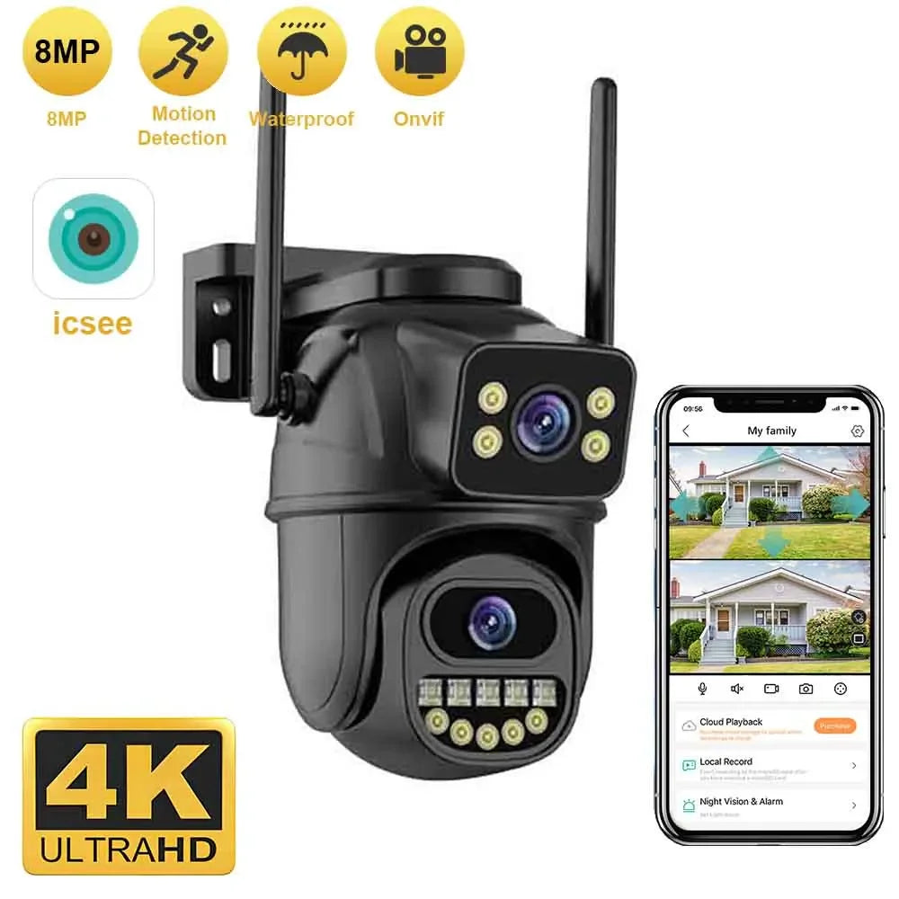 WiFi Surveillance Camera, 4K 8MP Dual Lens